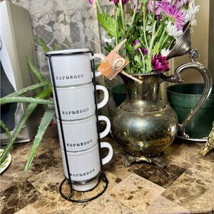 Elegant White and Black Stackable Mugs for Dining